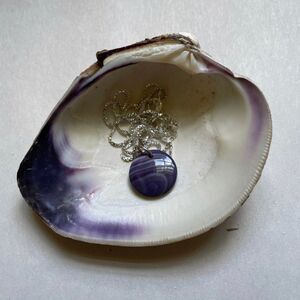 Wampum pendant quahog shell sterling silver chain